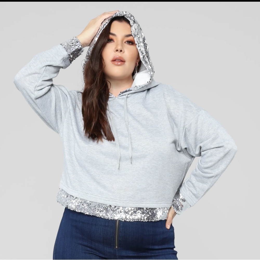 Fashion Nova Cropped Sequin Detail Hoodie 3x NWT